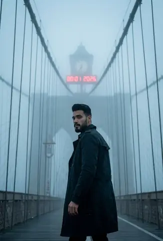 Man Alone Foggy Bridge - copy paste viral AI prompt
