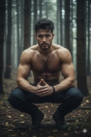 Muscular Man Forest Portrait - copy paste viral AI prompt