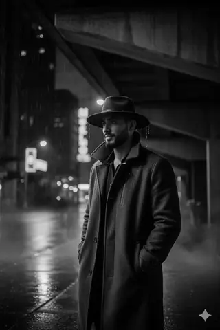 Noir Man City Night Portrait - copy paste viral AI prompt