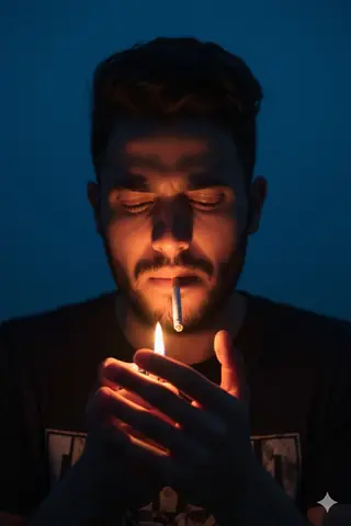 Smoker Portrait Dark Twilight - copy paste viral AI prompt