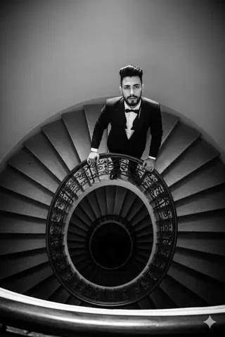 Spiral Staircase Male Portrait - copy paste viral AI prompt