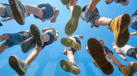 Under Plexiglass Perspective | People Walking Above Unique Architectural Shot - copy paste viral AI prompt