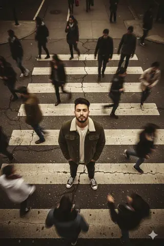 Urban Figure Overhead Portrait - copy paste viral AI prompt