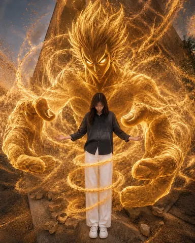 Tall Girl with Guardian in Fantasy Scene - AI copy paste AI prompt example for cinematic, anime