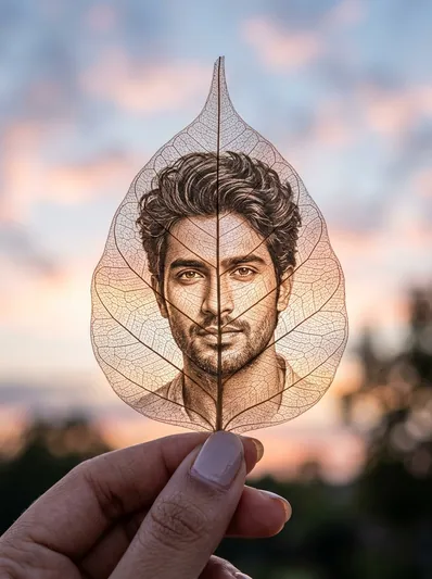 Transparent Skeleton Leaf Macro Art Portrait AI Prompt for Gemini