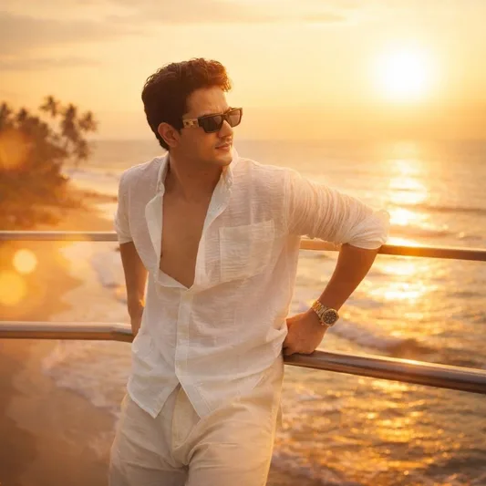 Ultra Realistic Beach Portrait with Golden Sunset - AI copy paste AI prompt example for portrait, cinematic
