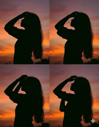 Ultra Realistic Silhouette Collage Against Sunset - Midjourney copy paste AI prompt example for collage, dark