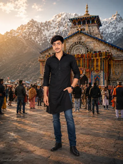 "Divine Arrival at Kedarnath – 8K Cinematic Spiritual Portrait" Other title options: "In the Heart o - copy paste on Gemini AI