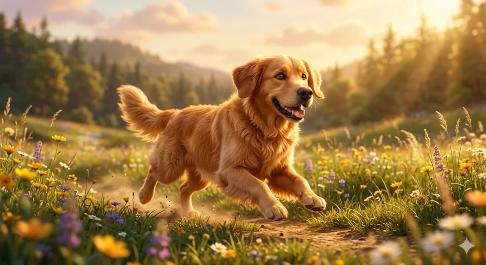 Ultra-Realistic 3D Cinematic Golden Retriever Animation - copy paste on Gemini AI