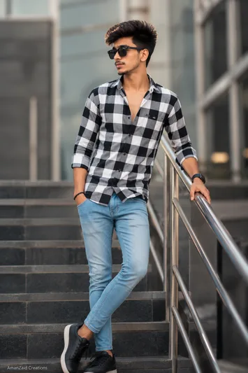 Ultra-realistic 8K DSLR fashion portrait of a stylish 18-year-old handsome slim boy standing on mode - copy paste on Gemini AI