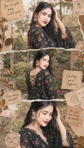 Vintage Collage of Young Indian Woman - Midjourney copy paste AI prompt example for aesthetic, outdoor