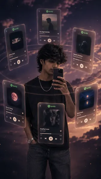 Spotify Theme Photo Editor - copy paste viral AI photo prompt preview for Google Gemini and Bing Image Creator
