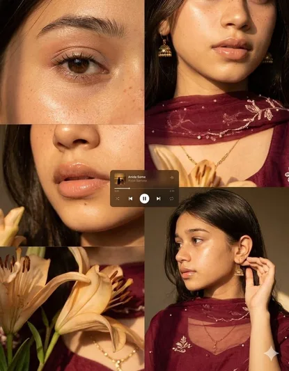 Warm Cinematic Portrait of Young Woman - AI copy paste AI prompt example for aesthetic, golden-hour