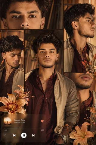 Young Man Portrait Collage with Warm Cinematic Look - AI copy paste AI prompt example for portrait, aesthetic