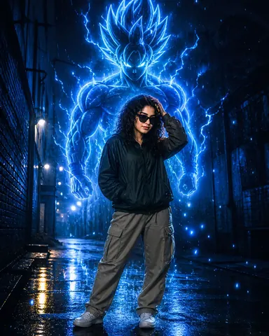 Young Woman with Anime Warrior in Dark Alley - Midjourney copy paste AI prompt example for anime, portrait