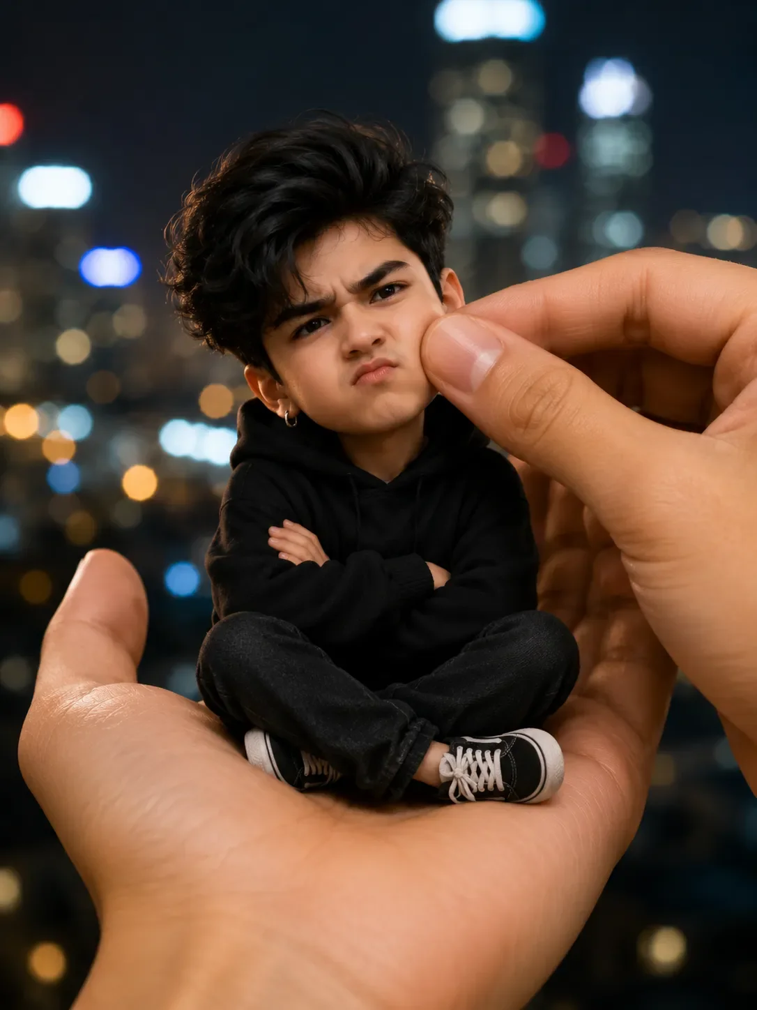 Tiny Figure In A Giant's Hand AI Photo Prompt preview example result