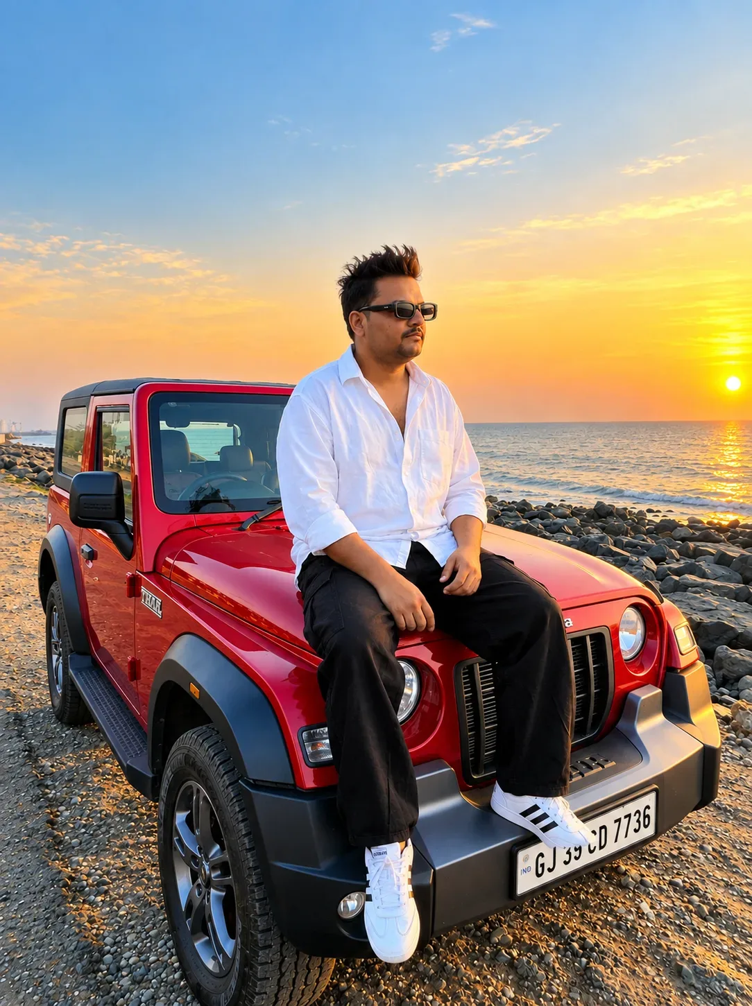 Title: Golden Hour Coastal Drive Ultra HD Cinematic Portrait AI Photo Prompt preview example result