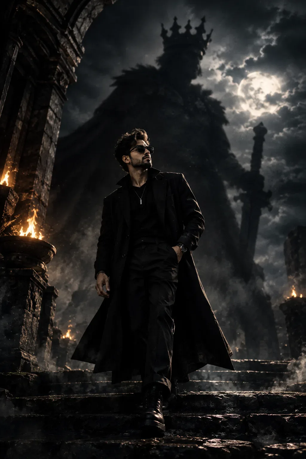 Title: THE RISE OF THE SHADOW KING AI Photo Prompt preview example result
