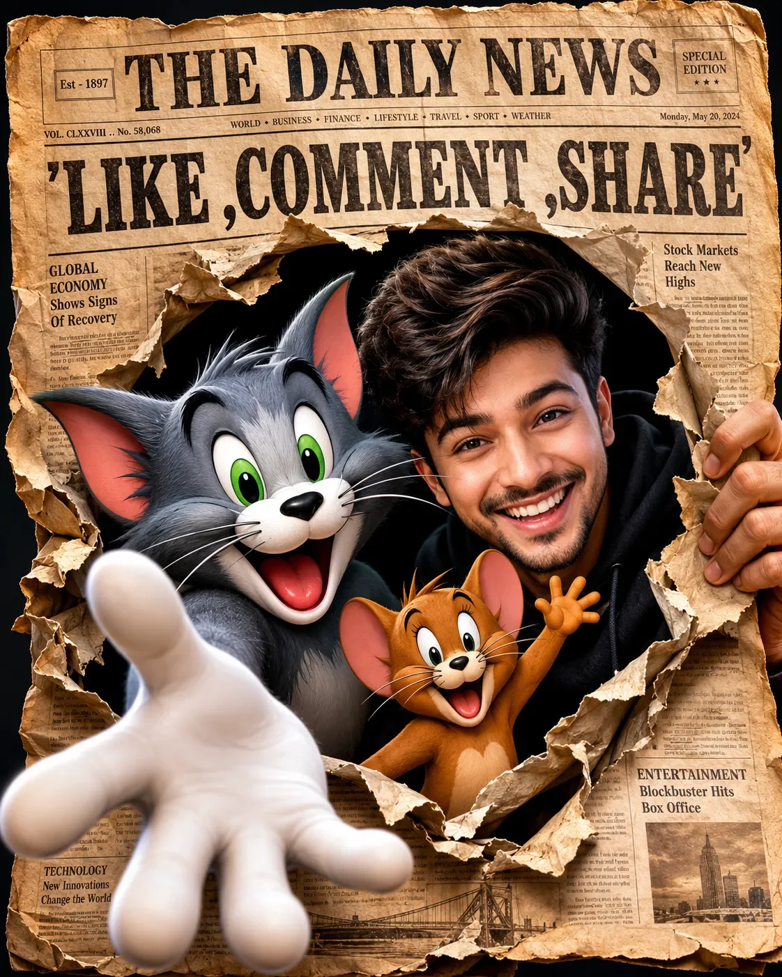 TOM AND JERRY AND A MAN AI Photo Prompt preview example result