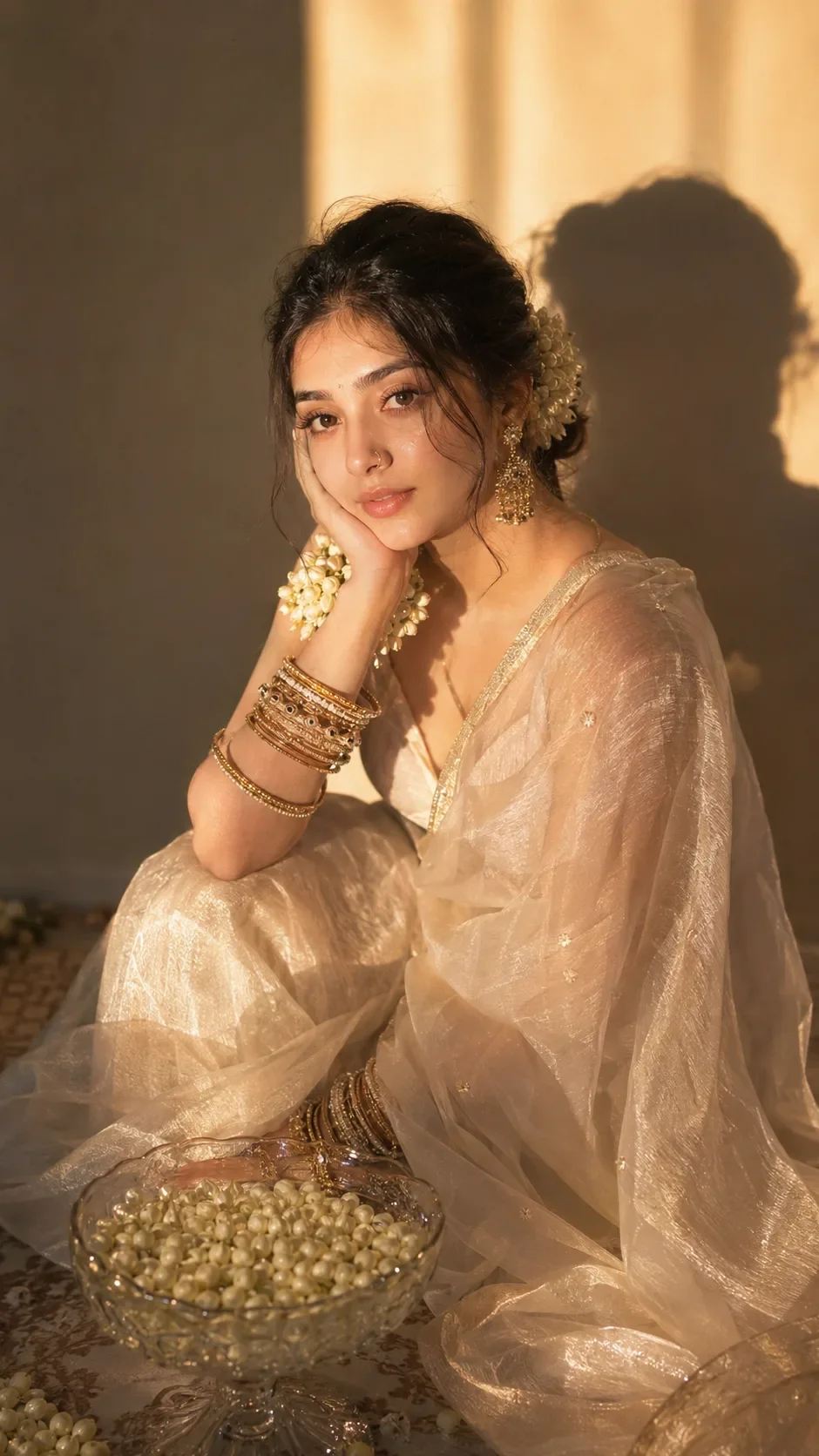 Traditional Indian Silk Saree Elegant Heritage Portrait AI Prompt preview example result
