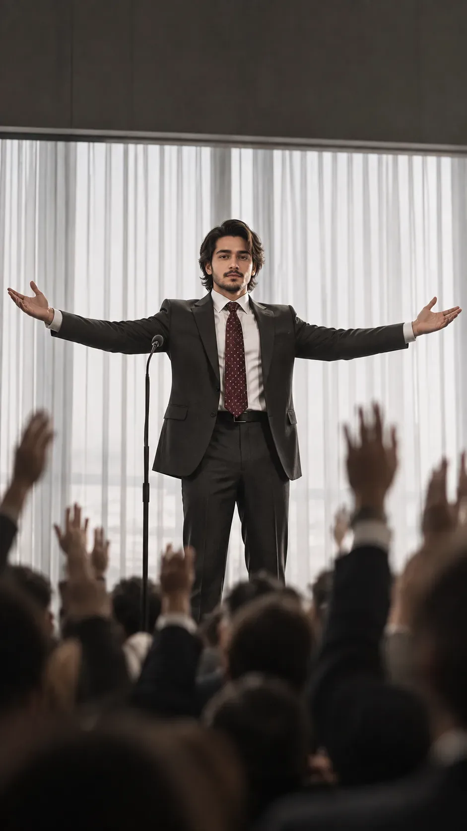 Triumphant Keynote Speaker On Stage AI Photo Prompt preview example result