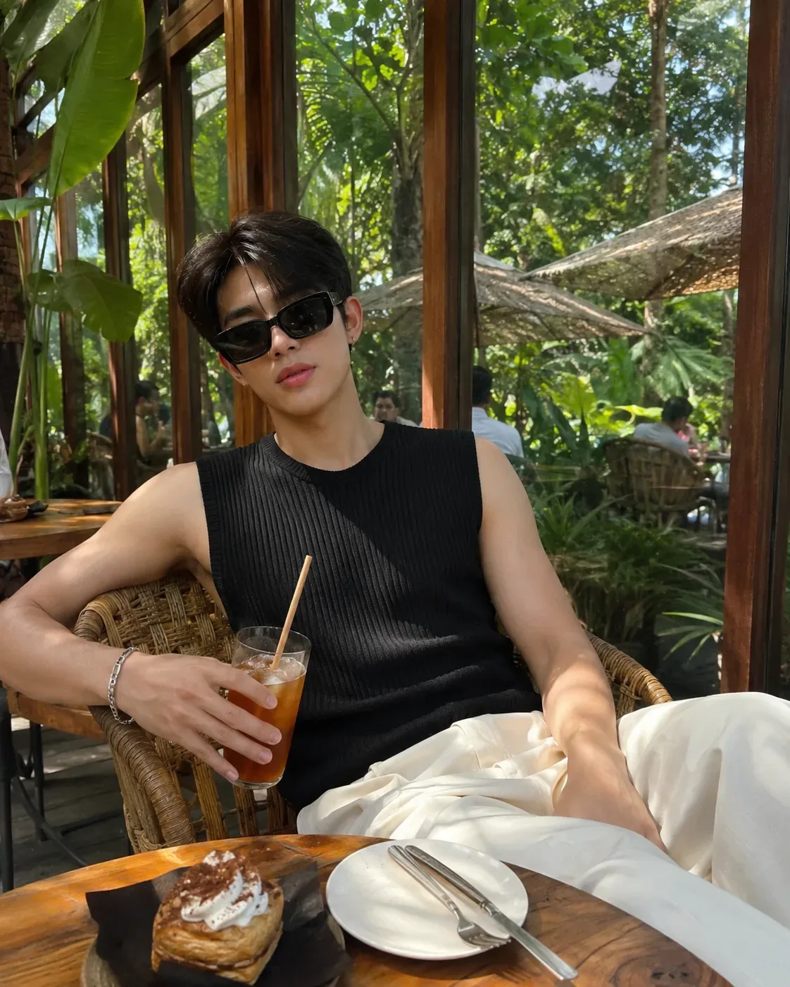 Tropical Serenity Luxury Garden Cafe Editorial AI Photo Prompt preview example result