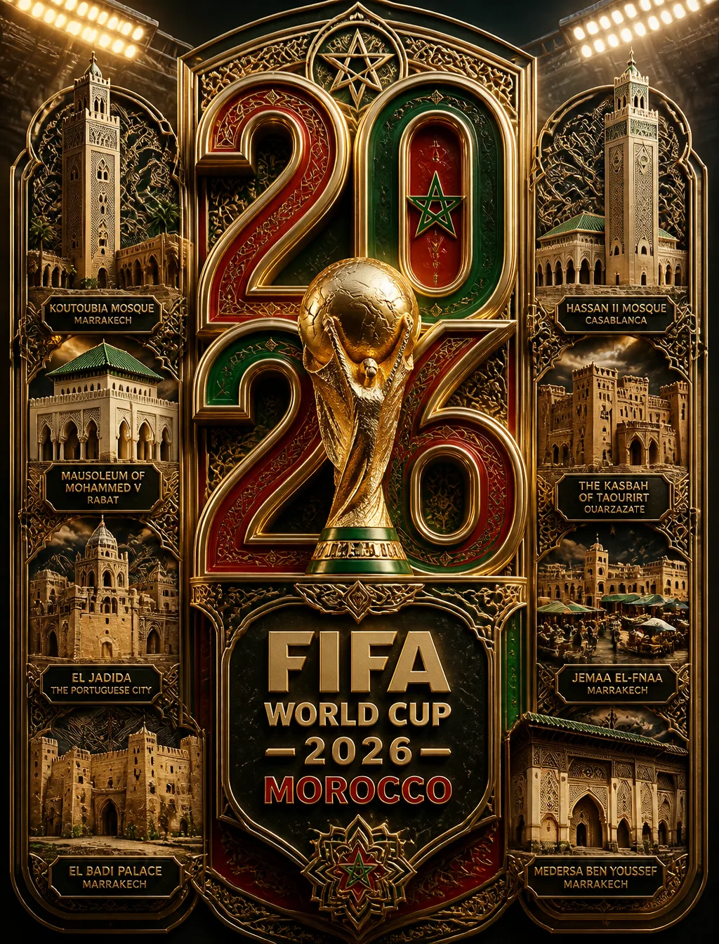 Ultra-Detailed 3D Fifa World Cup 2026 Morocco Poster AI Photo Prompt generated preview