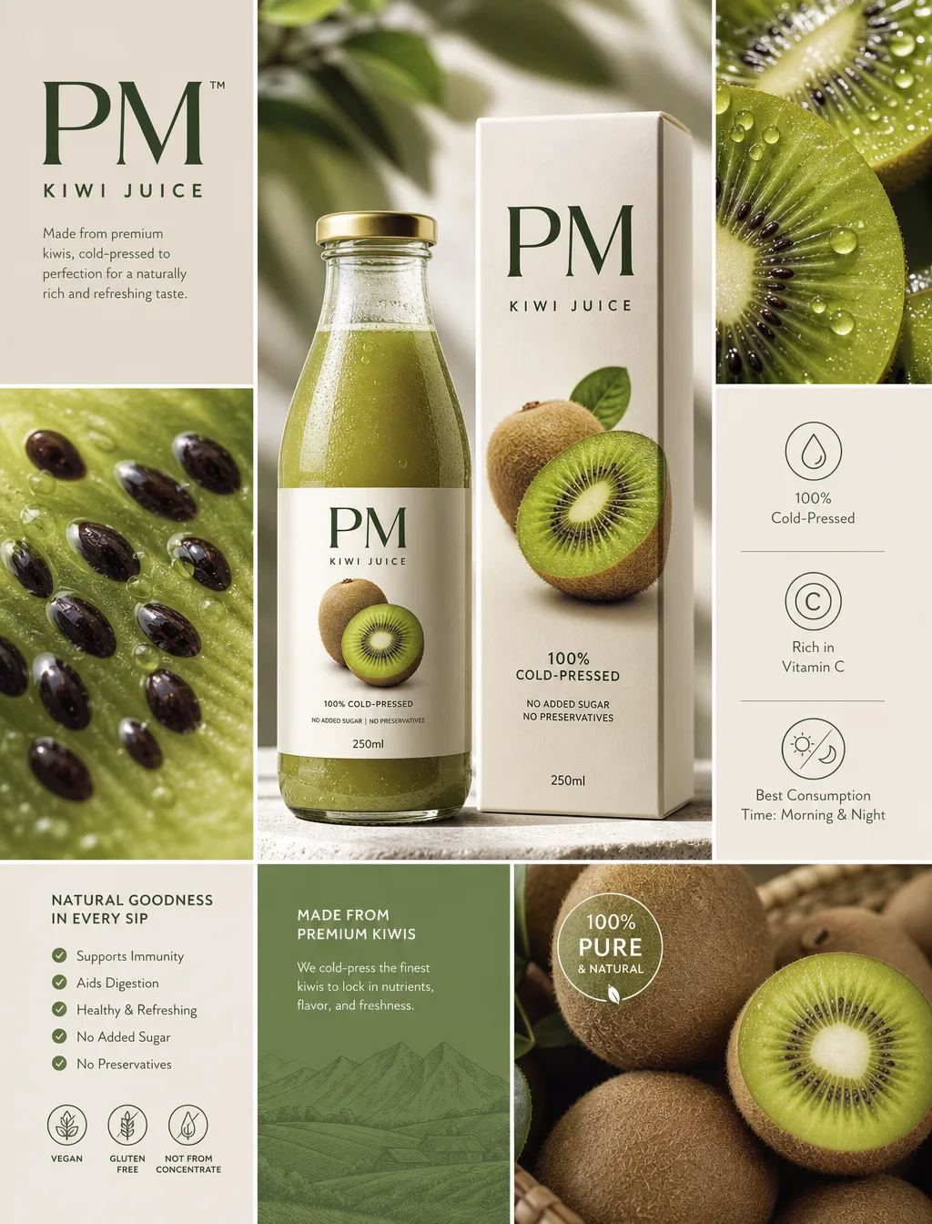Ultra-Premium E-Commerce Product Poster For "Pm" Kiwi Juice AI Photo Prompt generated preview
