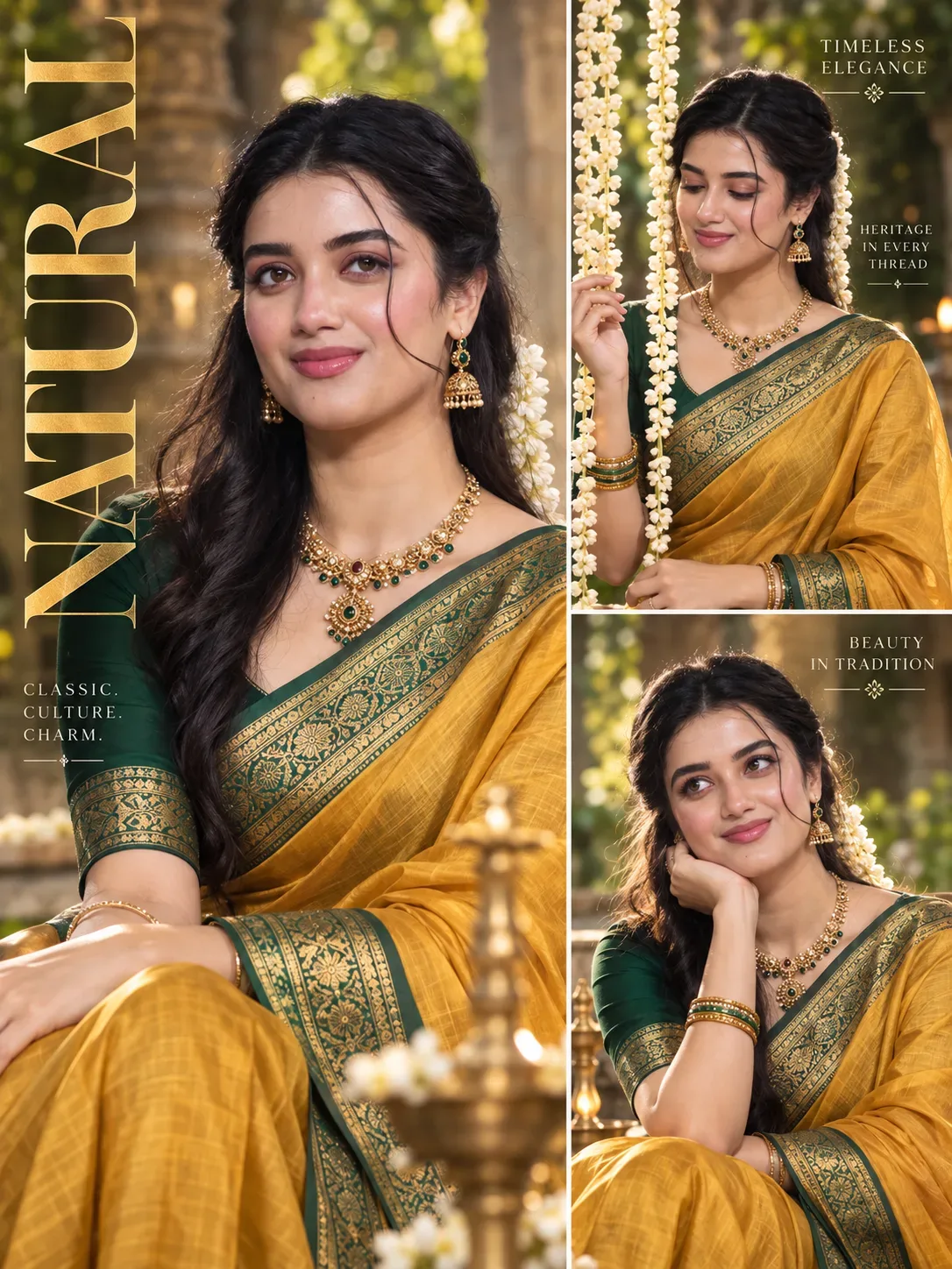 Ultra Premium South Indian Saree Editorial Campaign AI Photo Prompt preview example result