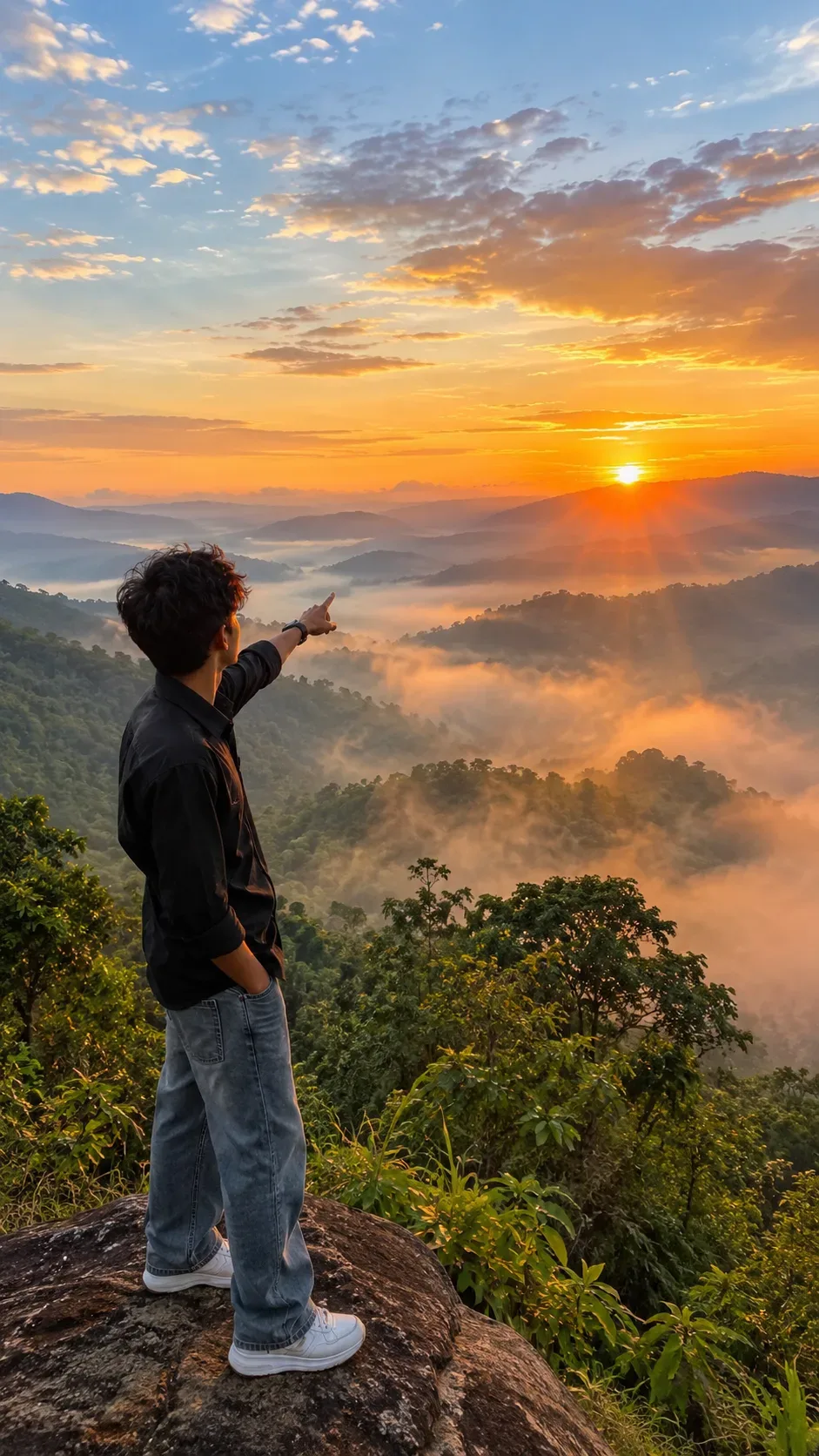 Ultra-realistic 4k Cinematic Photography A Boy Standing On Butiful Mountain AI Photo Prompt preview example result