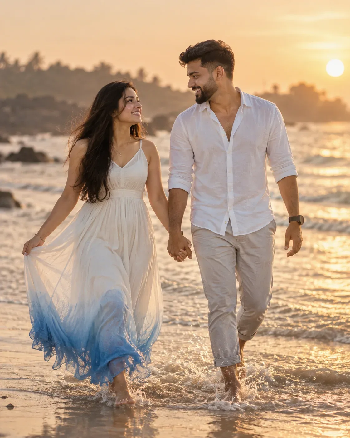 Ultra Realistic Beach Portrait Of A Young Couple AI Photo Prompt preview example result