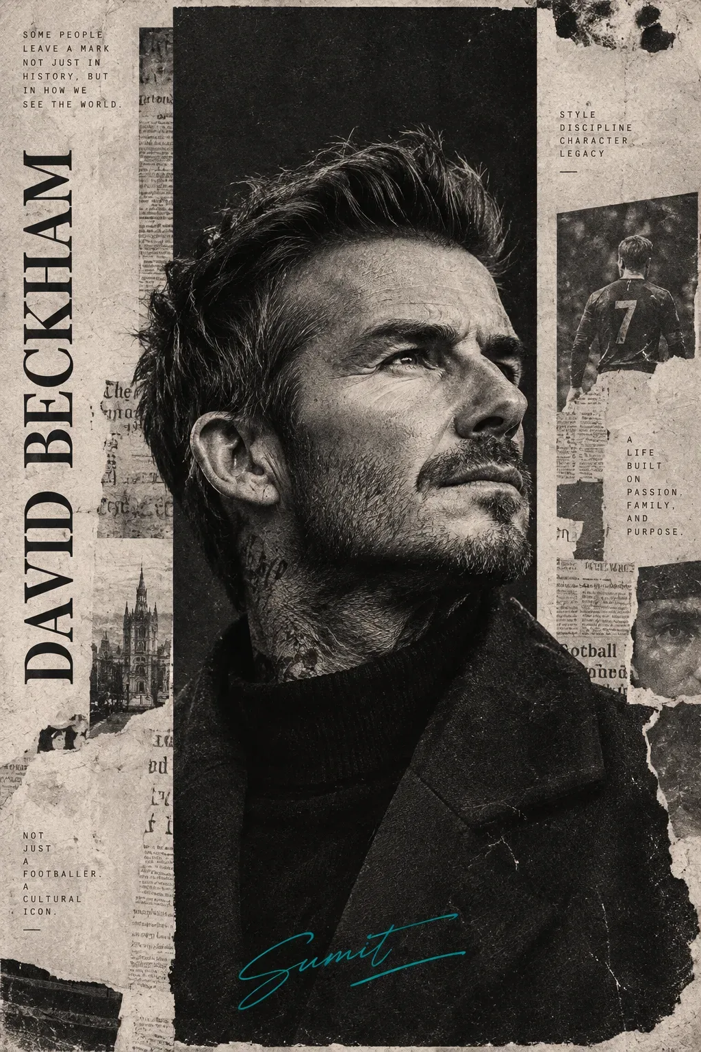 Ultra Realistic Black And White Portrait Of David Beckham AI Photo Prompt preview example result