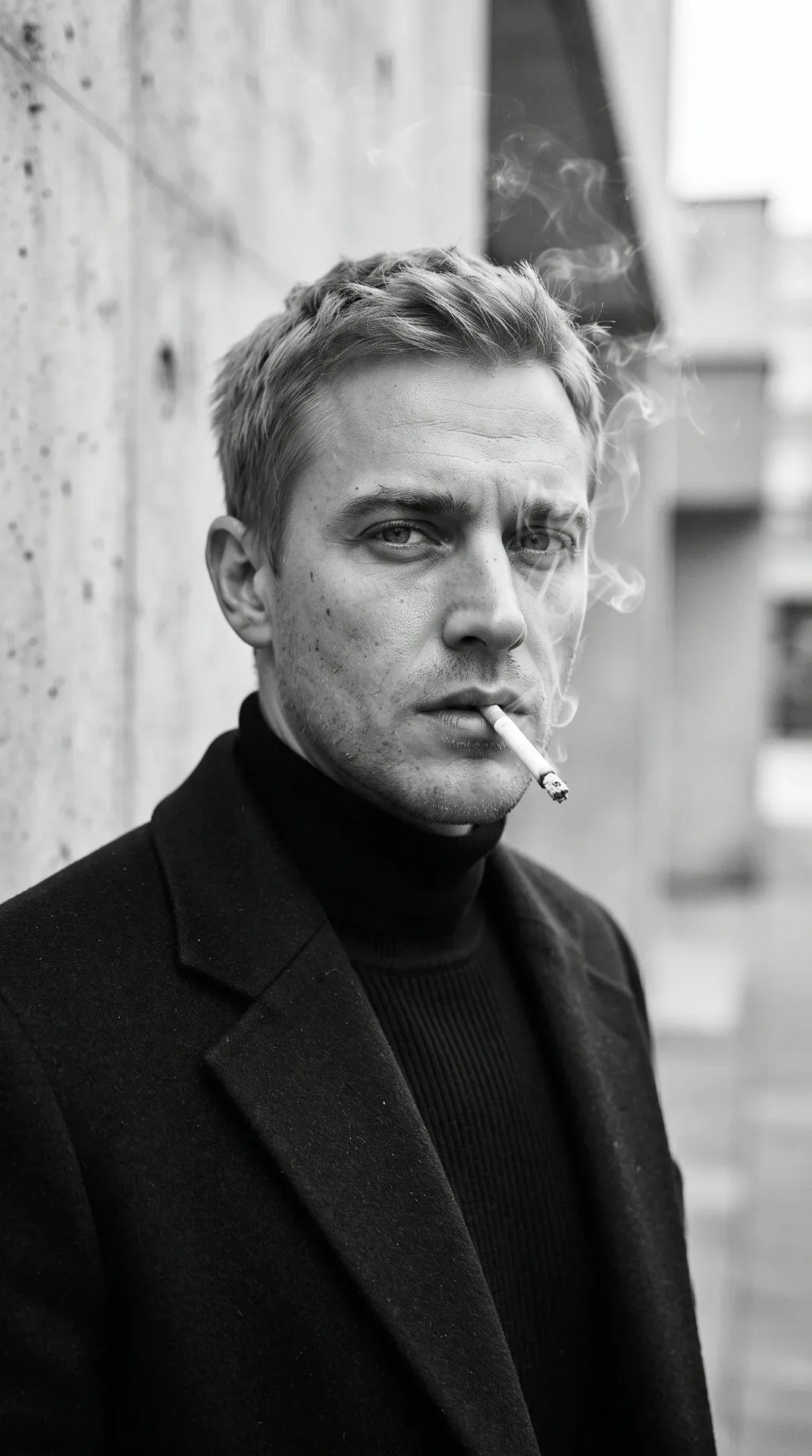 Ultra Realistic Black White Fashion Portrait Editorial Cigarette Smoke Aesthetic AI Photo Prompt preview example result