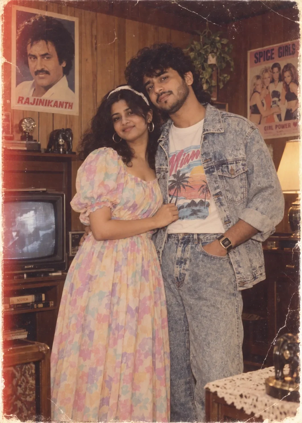 Ultra Realistic Cinematic 1980's Vintage Couple Portrait AI Photo Prompt preview example result