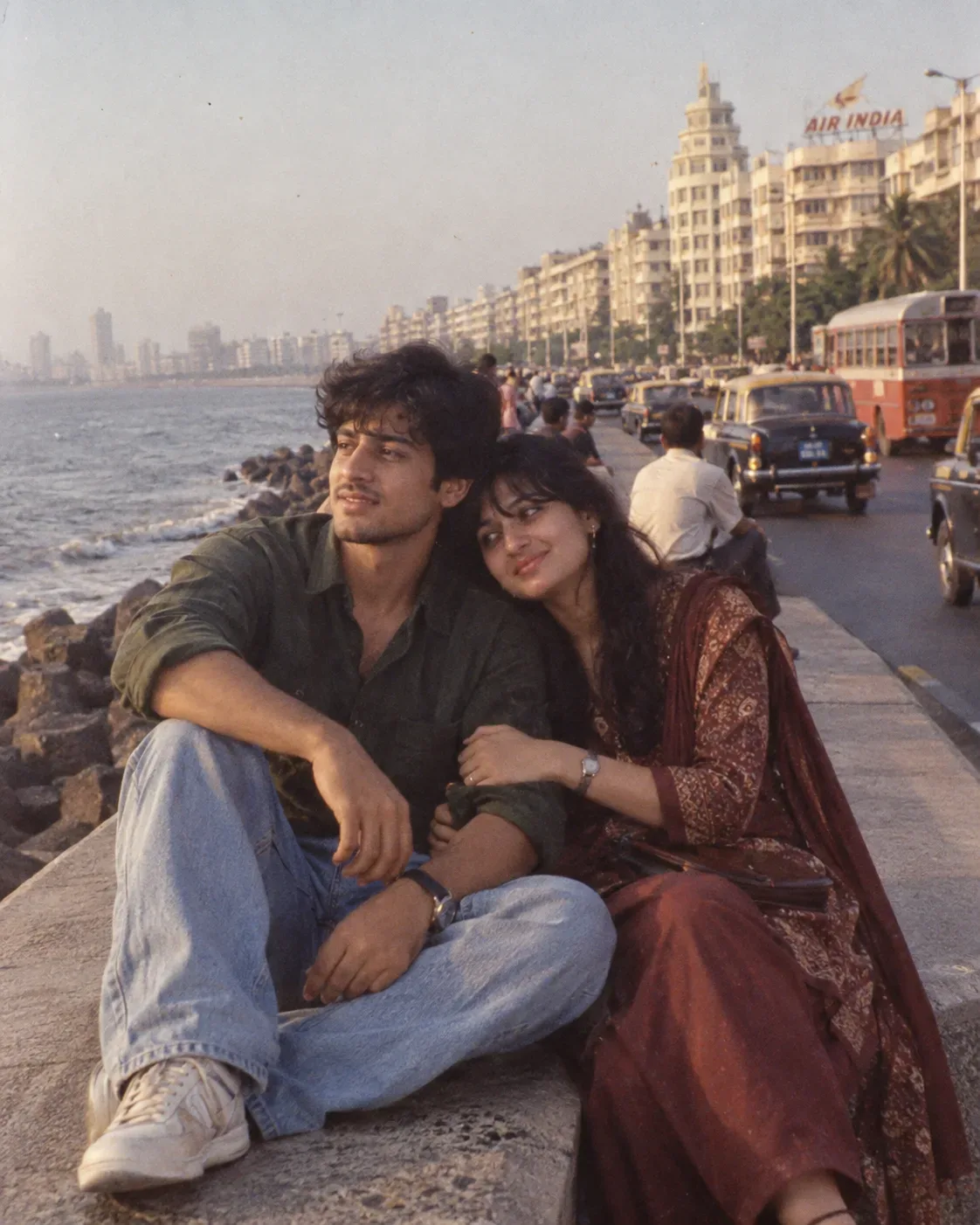 Ultra Realistic Cinematic 1990s Mumbai Couple Portrait AI Photo Prompt preview example result