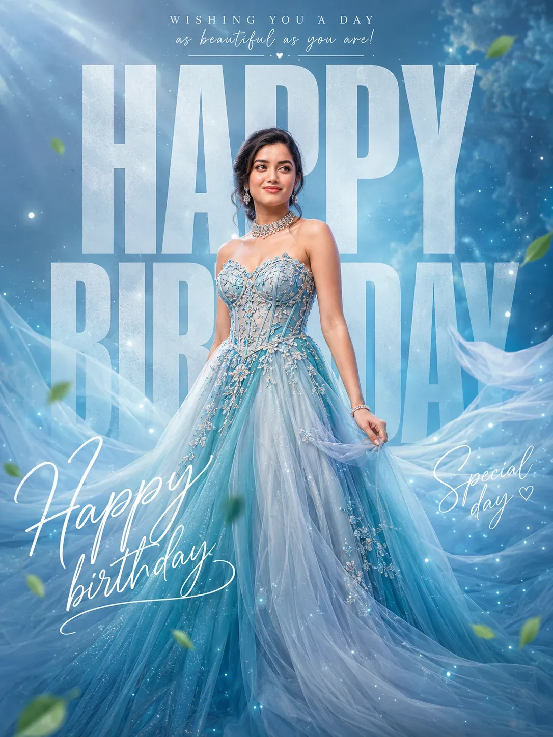 Ultra-realistic Cinematic Birthday Poster Elegant Indian Woman AI Photo Prompt preview example result