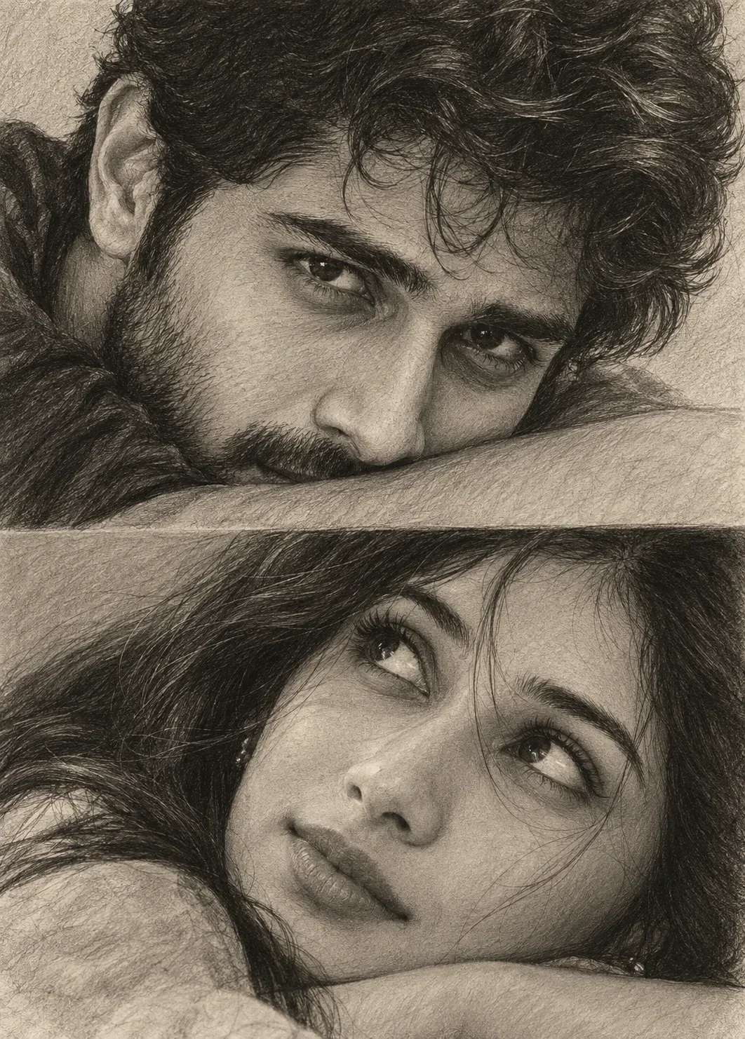Ultra Realistic Cinematic Graphite Pencil Sketch Portrait Of A Couple AI Photo Prompt preview example result