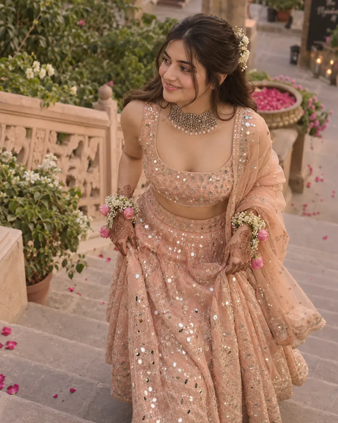 Ultra Realistic Cinematic Portrait Of A Young Girl Wearing Lehenga AI Photo Prompt preview example result
