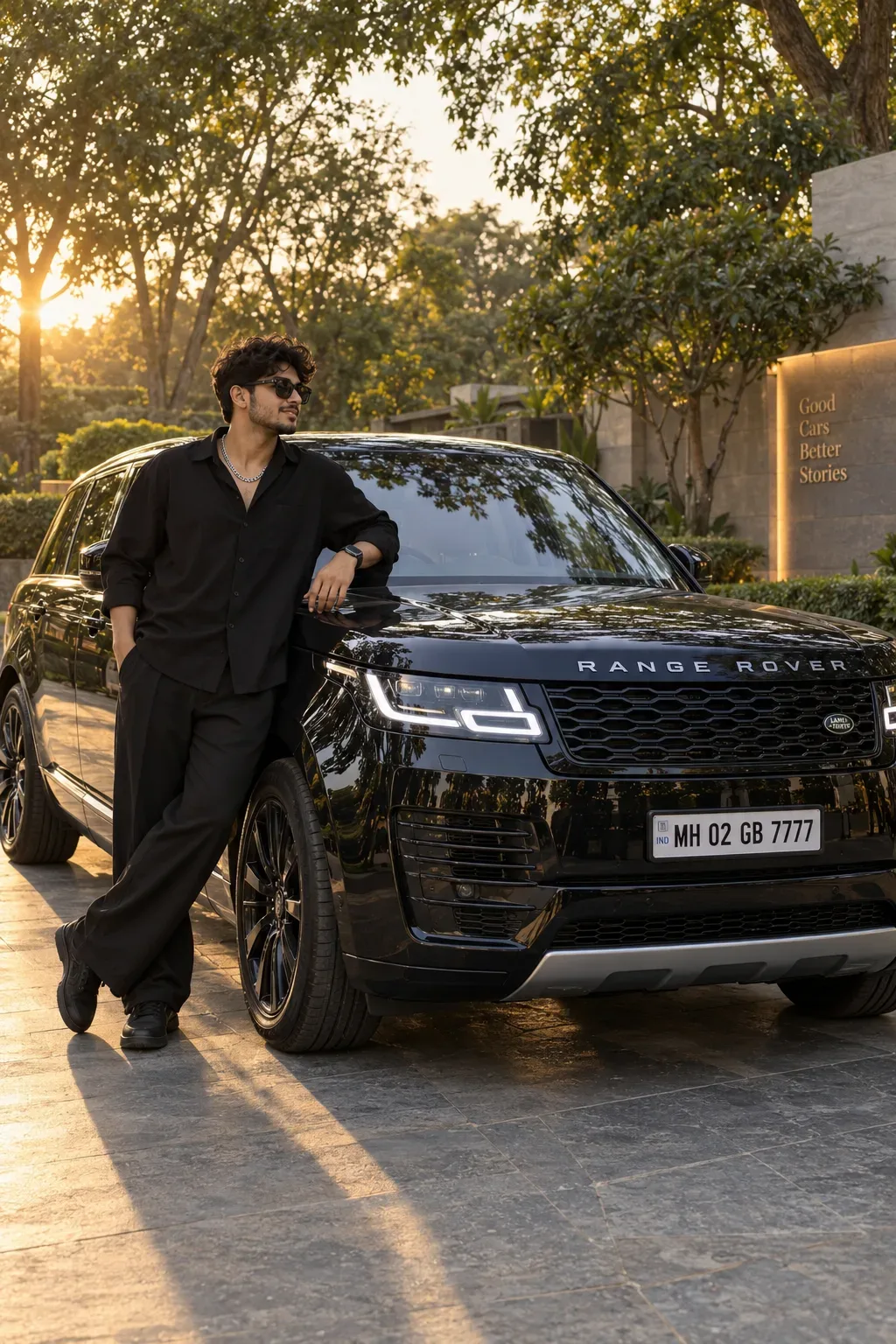 Ultra Realistic Cinematic Portrait Of A Young Man In Front Of Range Rover AI Photo Prompt preview example result