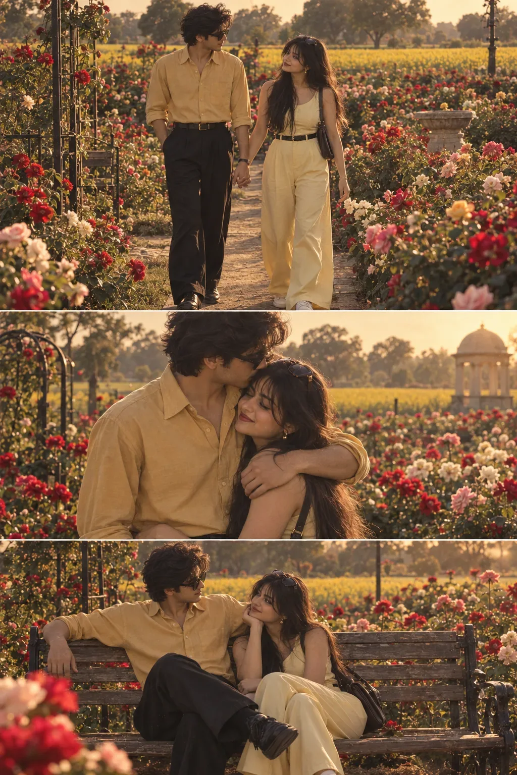 Ultra Realistic Cinematic Three Panel Vertical Portrait Of A Young South Asian Couple AI Photo Prompt preview example result