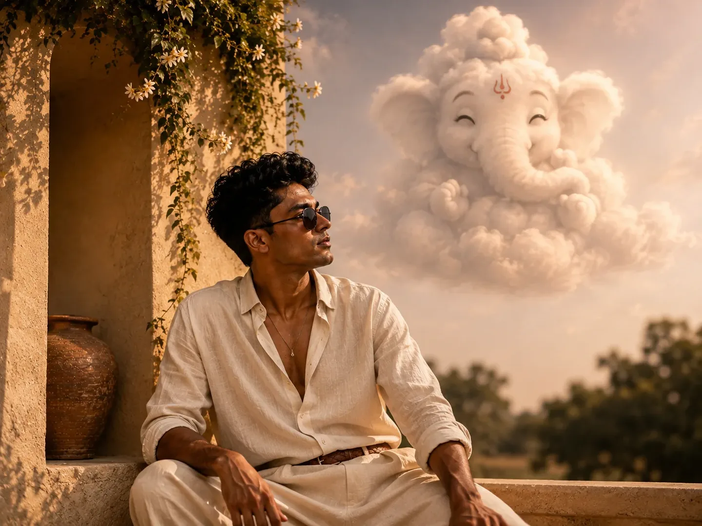 Ultra-realistic Devotional Portrait Of A Young Indian Man Sitting AI Photo Prompt preview example result
