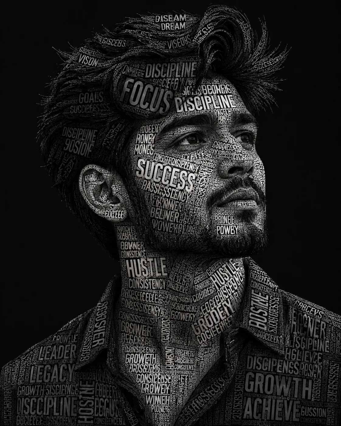 Ultra realistic high end typography portrait preview example result