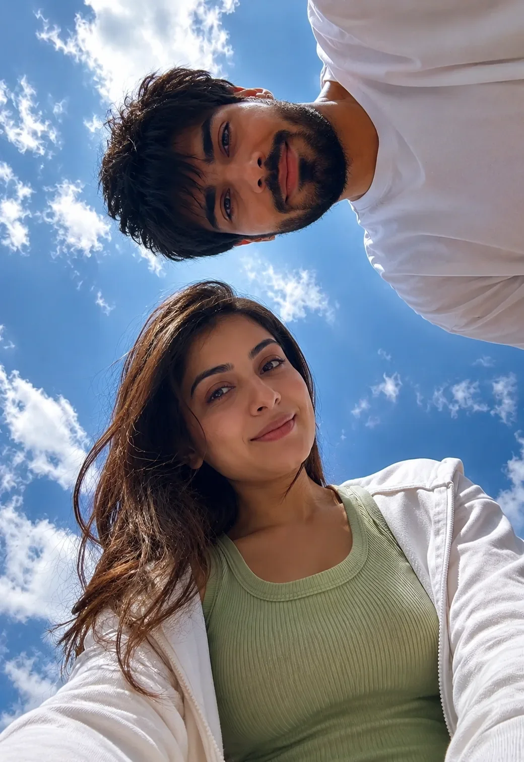 Ultra Realistic Low-angle Couple Selfie AI Photo Prompt preview example result
