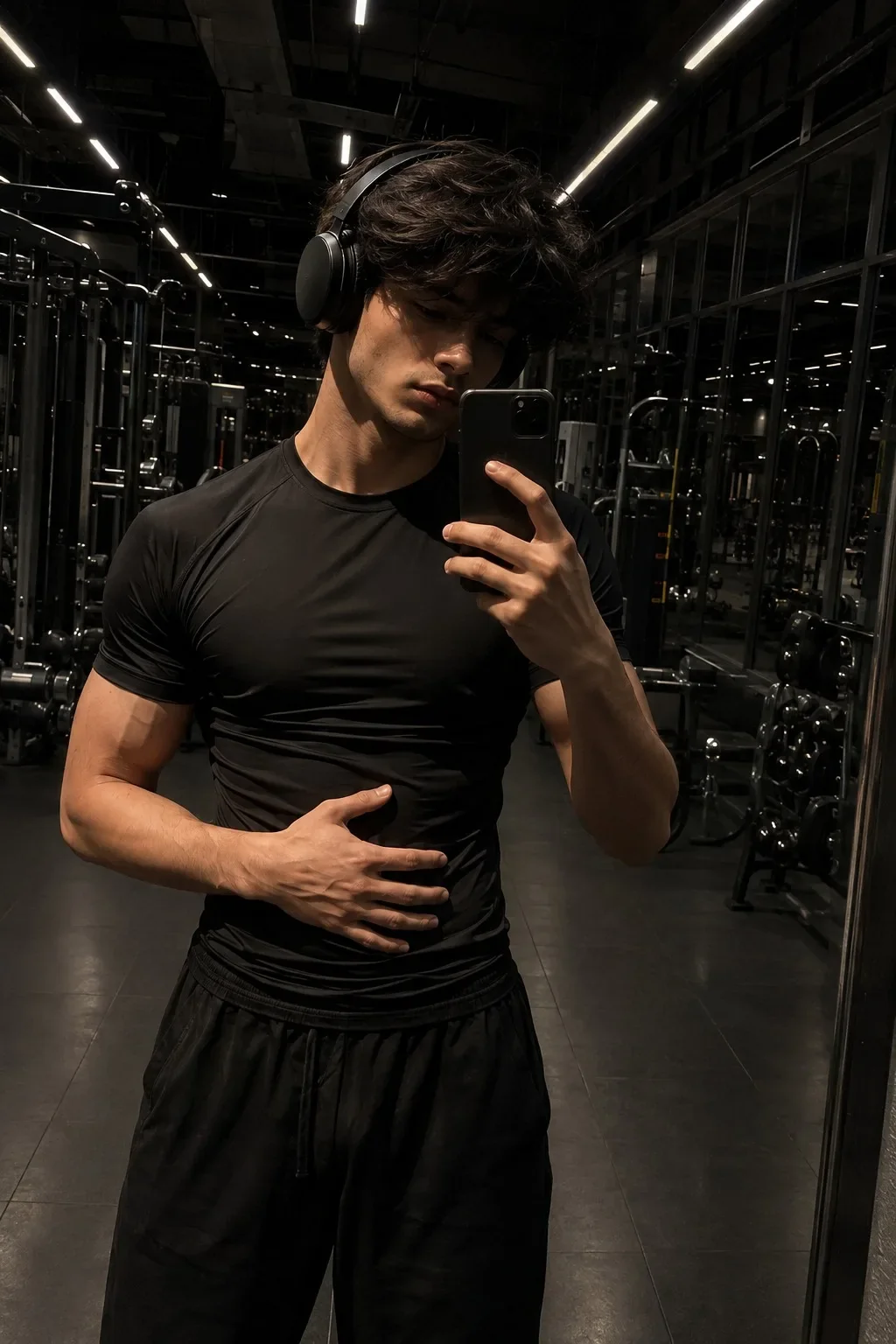 Ultra-realistic Luxury Night Gym Mirror Editorial Portrait Detailed AI Photo Prompt preview example result