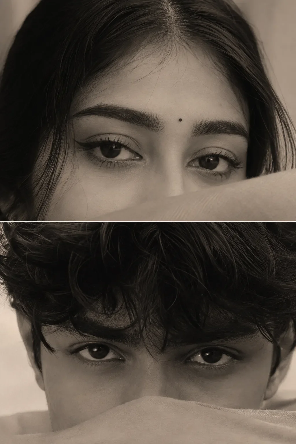 Ultra realistic split frame composition of a young couple AI Photo Prompt preview example result