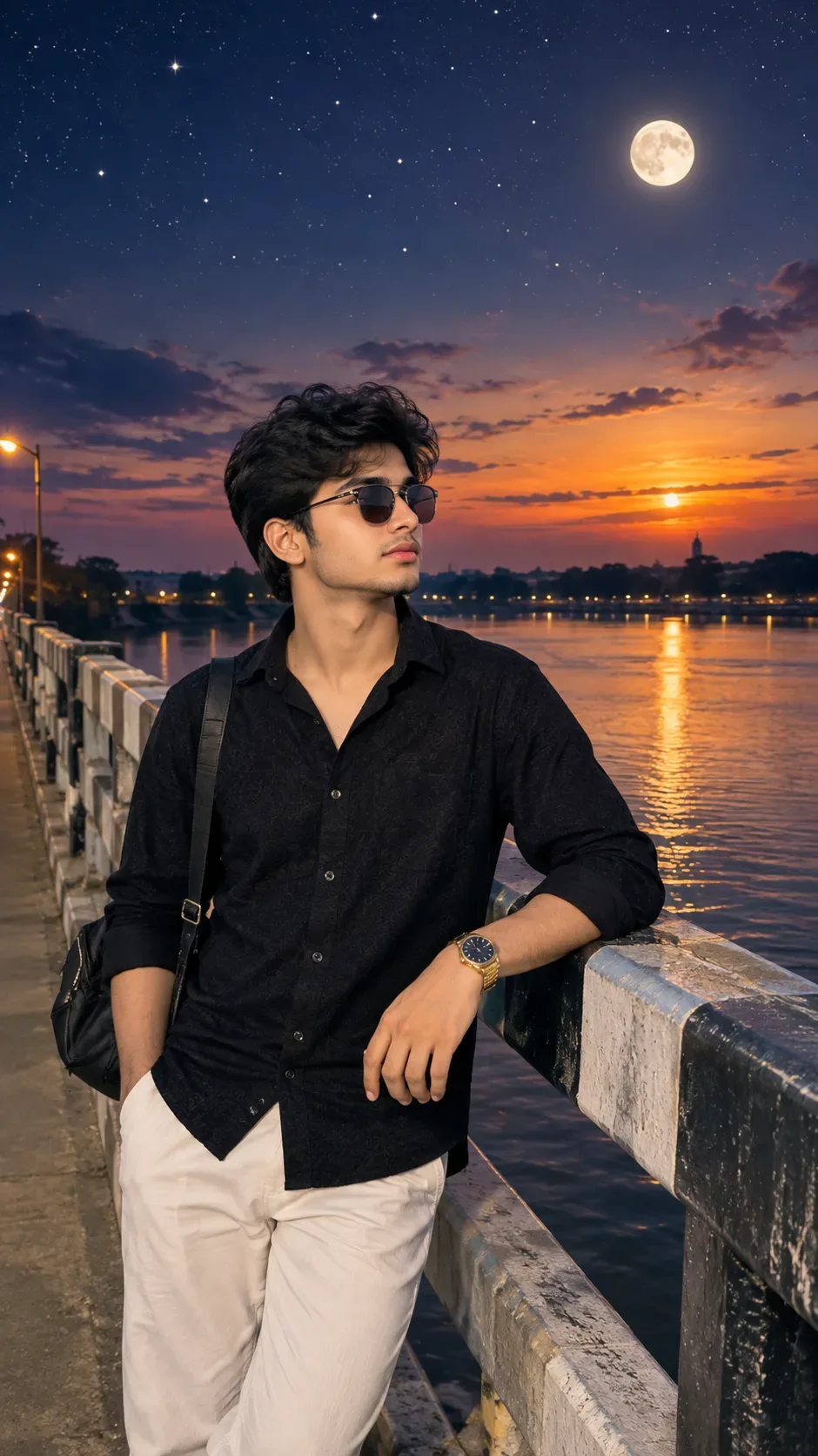 Under The Moon & Stars By The River Tags AI Photo Prompt preview example result