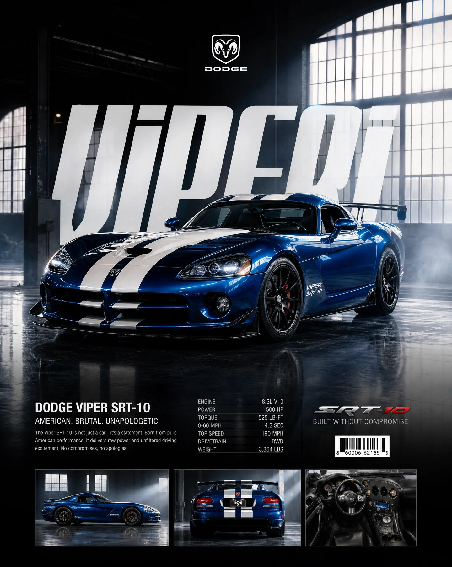 Universal Dodge Viper Style Vehicle Poster AI Photo Prompt generated preview