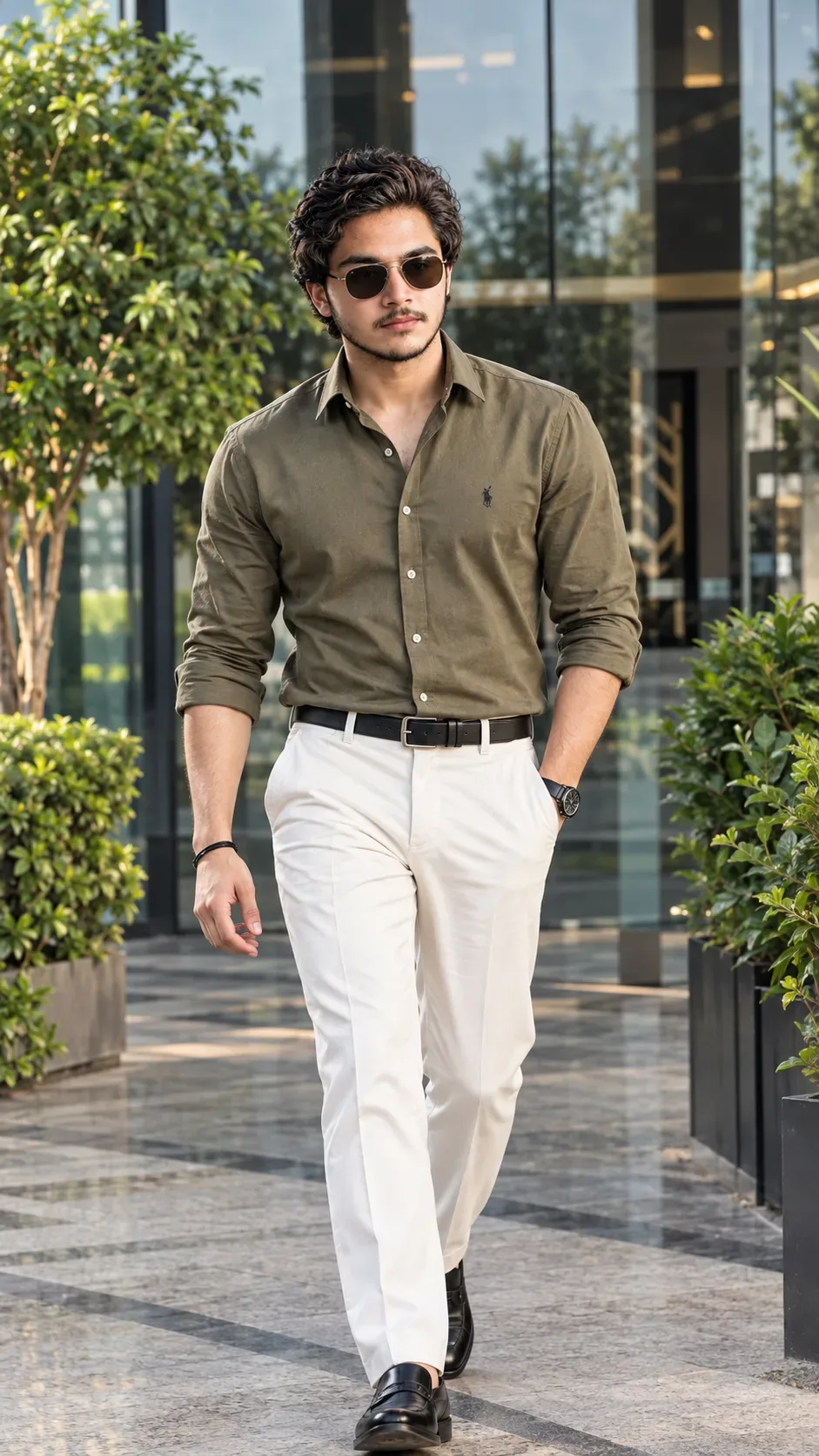 Urban Gentleman Olive & White Street Style AI Photo Prompt preview example result