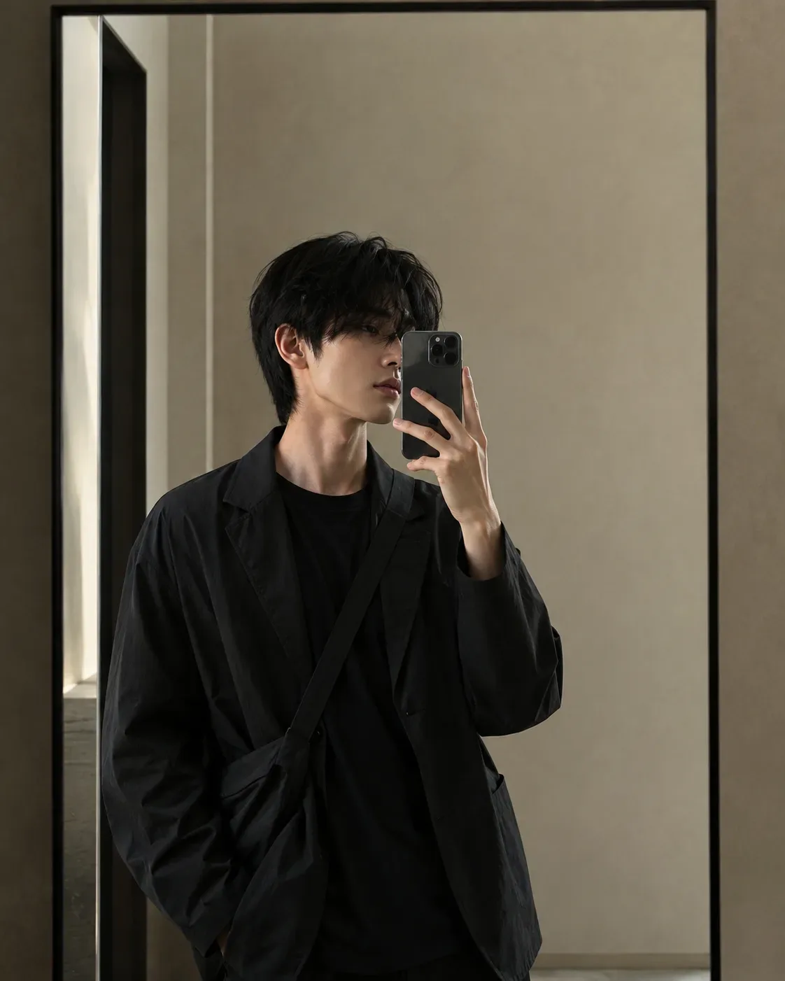 Urban Noir Mirror Minimalist Black Streetwear AI Photo Prompt preview example result