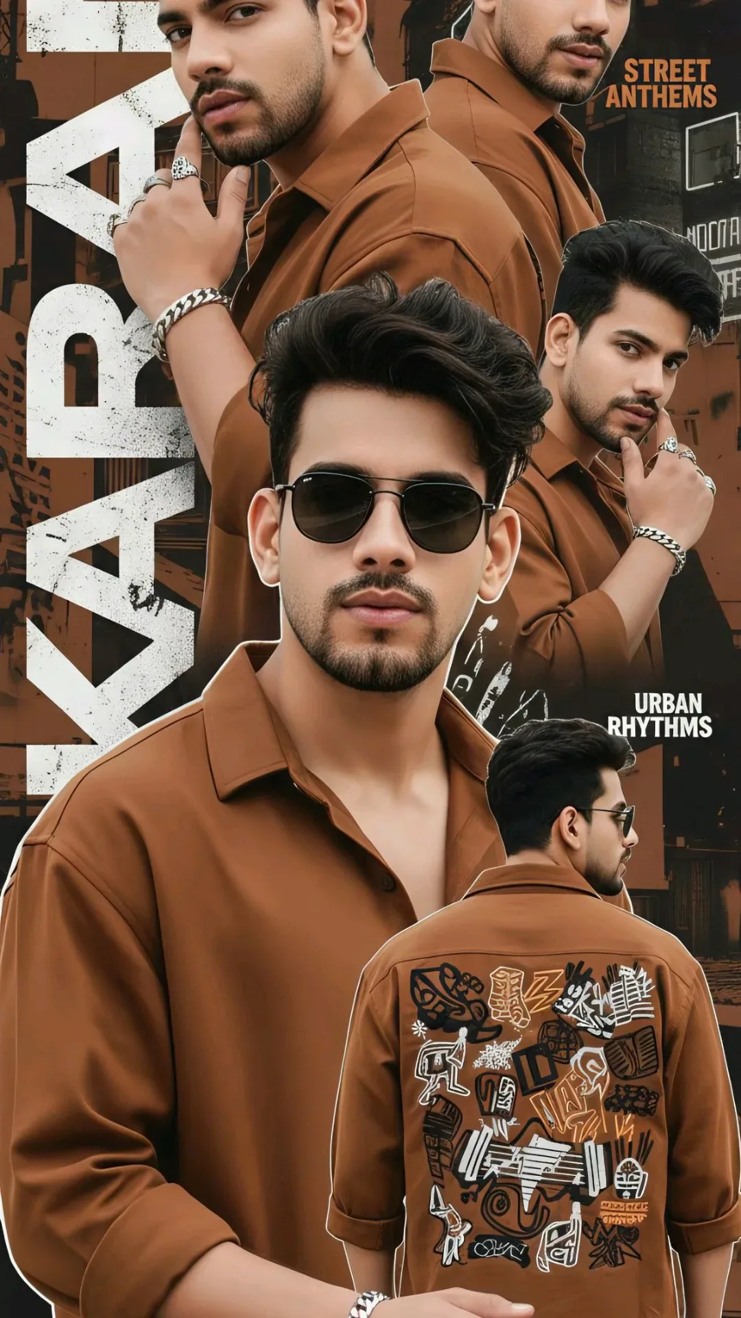 Urban Streetwear Collaged Poster In Earthy Brown Tones AI Photo Prompt preview example result